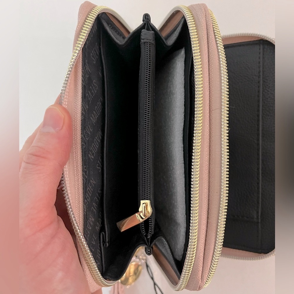 NWT STEVE MADDEN Blush Pink Double Zip Wristlet Wallet Blush Pink Gold Hardware - Picture 3 of 8